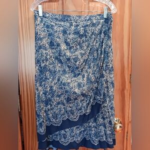 Coldwater Creek blue Batik Patterned Faux Wrap Skirt XXL, EUC